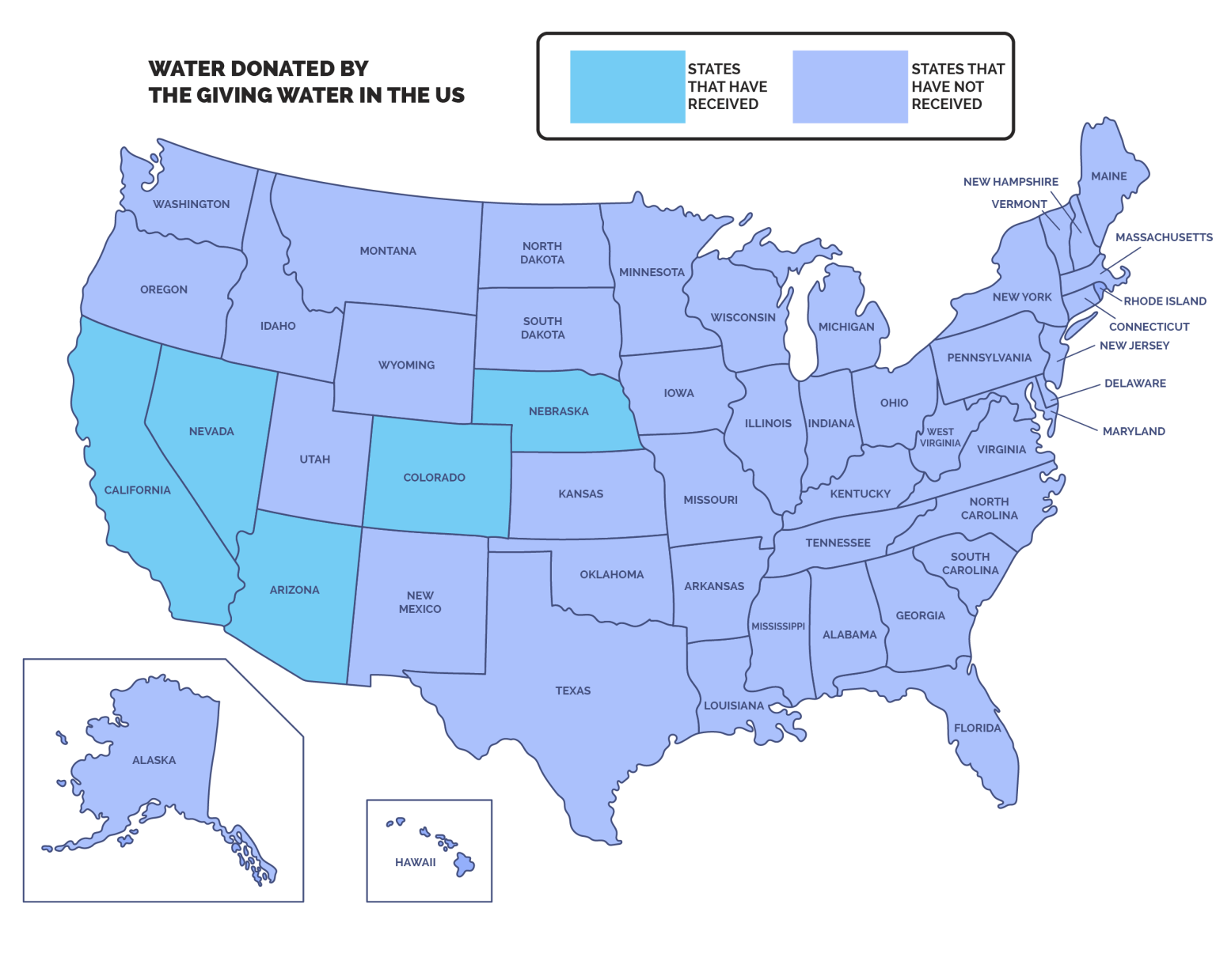 Map of the United States highlighting disaster-affected regions